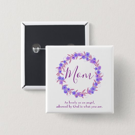 Mama Blumenkranz lila und weiß Button (Vorne & Hinten)