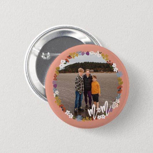 Mama Blumenrahmen Foto Button (Vorne & Hinten)