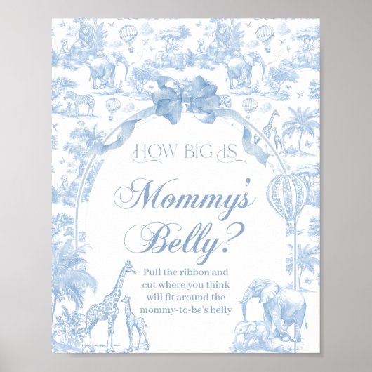 Mama Bly Blue Toile Safari TierBaby-Dusche Poster (Vorne)
