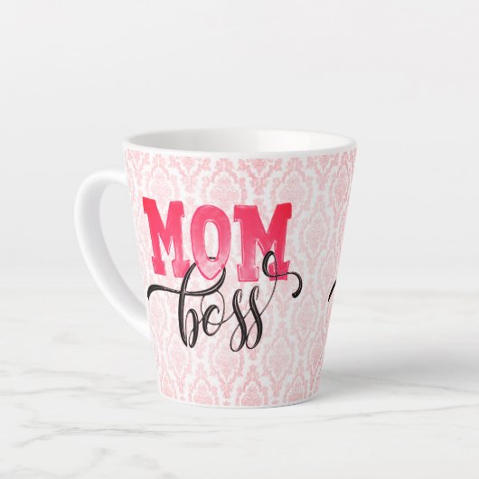 MAMA BOSS Pink Arabesque Mama Geschenke Cup Latte Milchtasse (Linke Ecke)