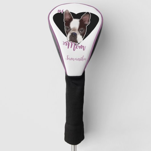 Mama Boston Terrier Hund Golf Driver Abdeckung Headcover (Vorderseite)