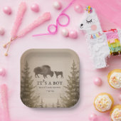 Mama Buffalo Evergreen Boy Baby Shower Pappteller (Party)