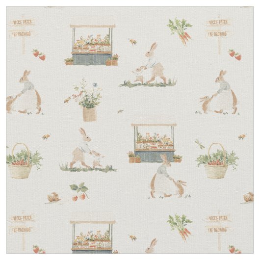 Mama Bunny and baby Easter nursery Farm print Stoff (Nahaufnahme)