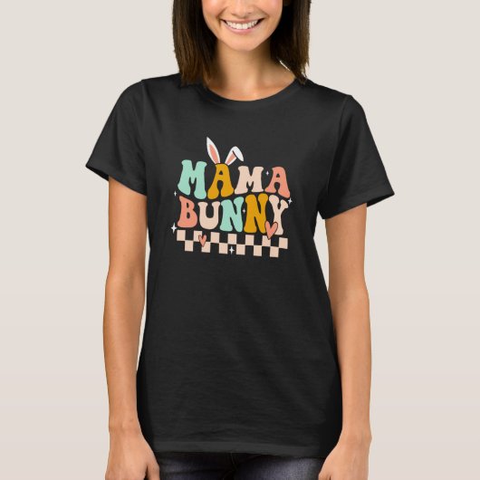 Mama Bunny Rabbit Eggs Hunting Groovy Happy Easter T-Shirt (Vorderseite)