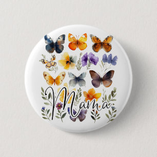 Mama Butterflies Floral Summer Mthers Day Graphic Button