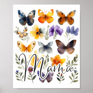 Mama Butterflies Floral Summer Mthers Day Graphic Poster