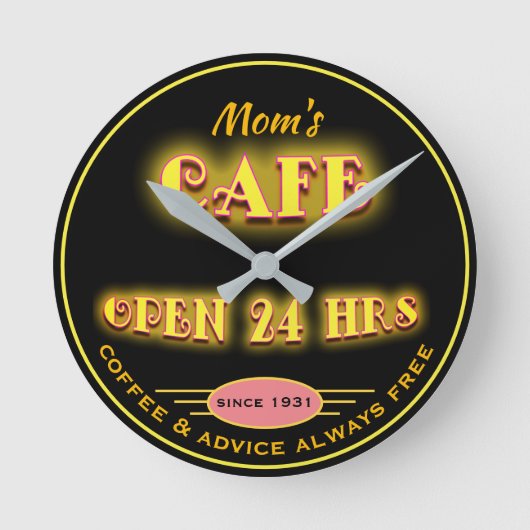 Mama Cafe Open 24 Stunden Imitate Retro Neon - Runde Wanduhr (Vorderseite)