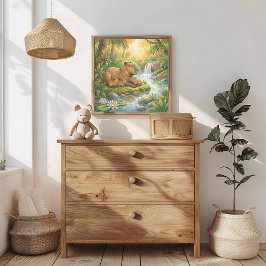 Mama Capybara and Babies Nursery Poster