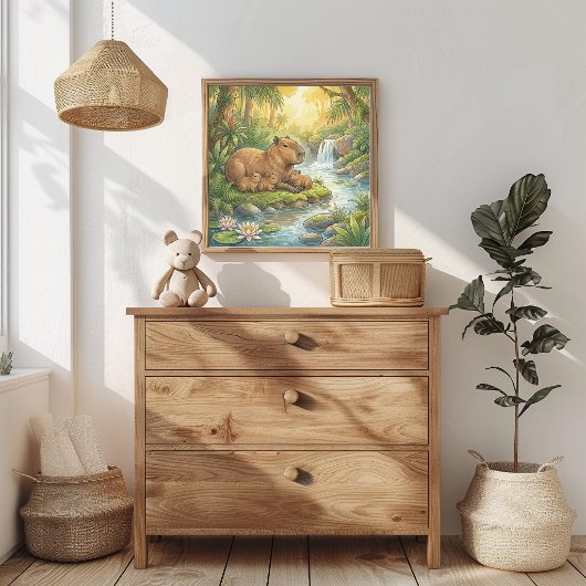 Mama Capybara and Babies Nursery Poster