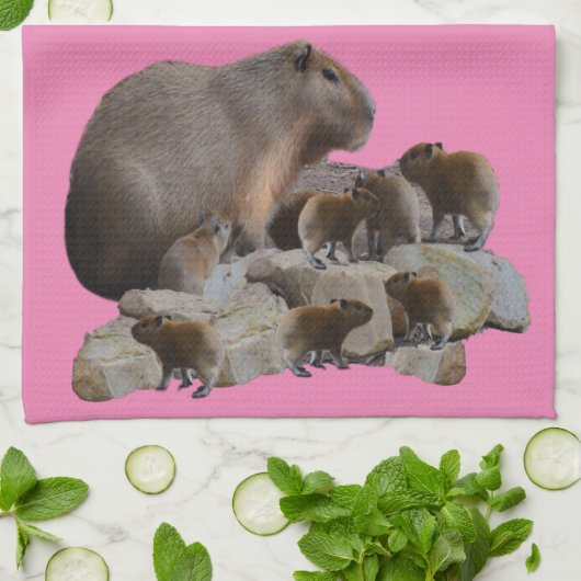 Mama Capybara mit Babys, Geschirrtuch (Gefaltet)