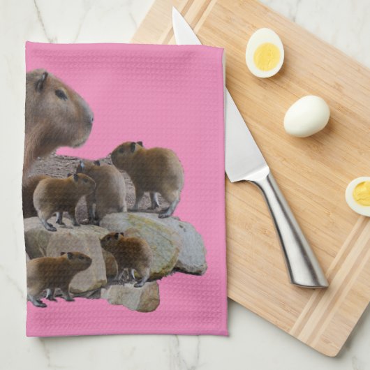 Mama Capybara mit Babys, Geschirrtuch (Viertel Falte)