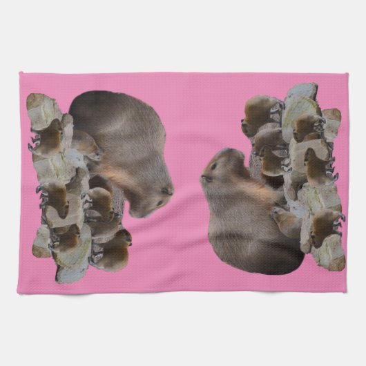 Mama Capybara mit Babys, Geschirrtuch (Horizontal)