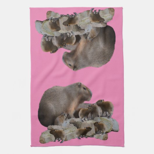 Mama Capybara mit Babys, Geschirrtuch (Vertikal)