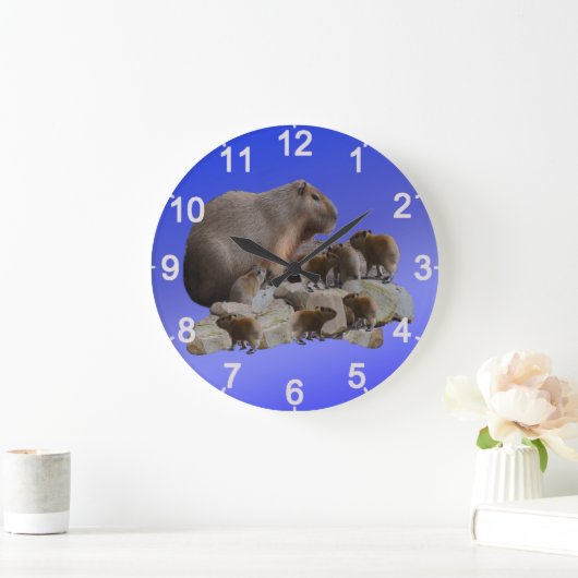 Mama Capybara mit Babys, Wall-Uhr Große Wanduhr (Zuhause)