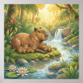 Mama Capybara und Babys Kinderzimmer Poster (Vorne)