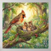 Mama Cardinal and Her Chicks Nursery Poster (Vorne)