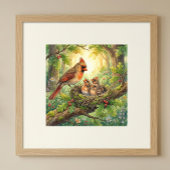 Mama Cardinal and Her Chicks Nursery Poster