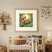 Mama Cardinal and Her Chicks Nursery Poster