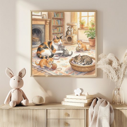 Mama Cat and Kittens Nursery Poster