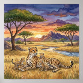 Mama Cheetah and Cubs Nursery Poster (Vorne)