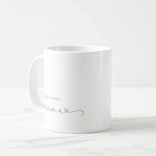 Mama | Chic Boho Script and Heart with Kids Names Kaffeetasse (Vorderseite Links)