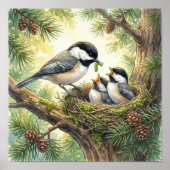 Mama Chickadee und Küken Kinderkrippe Poster (Vorne)