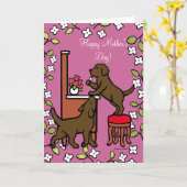 Mama Chocolate Labrador Puppy Duo Karte (Gelbe Blume)