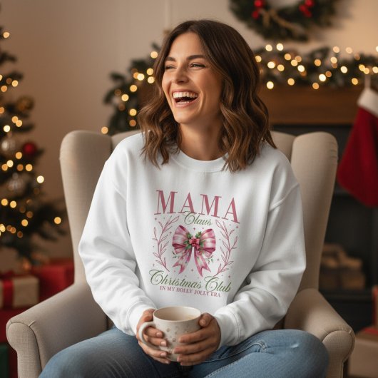 Mama Claus Christmas Club Pink Coquette Bow Sweatshirt