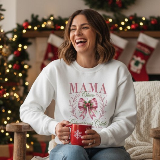 Mama Claus Christmas Club Pink Coquette Bow Sweatshirt