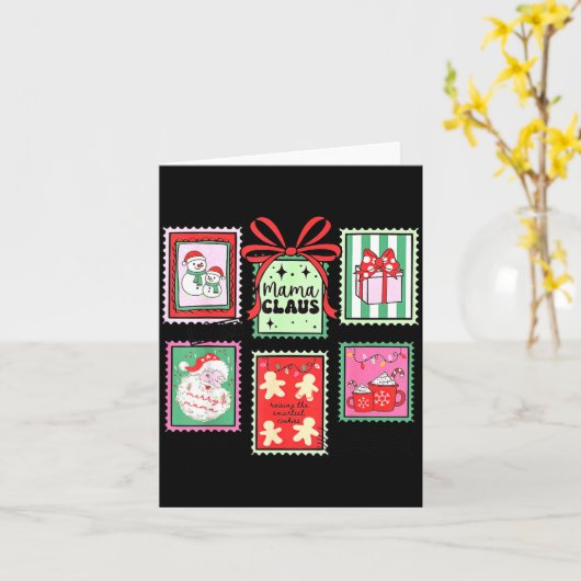 Mama Claus Christmas Mom Stamp Bow Pajama Matching Karte (Gelbe Blume)