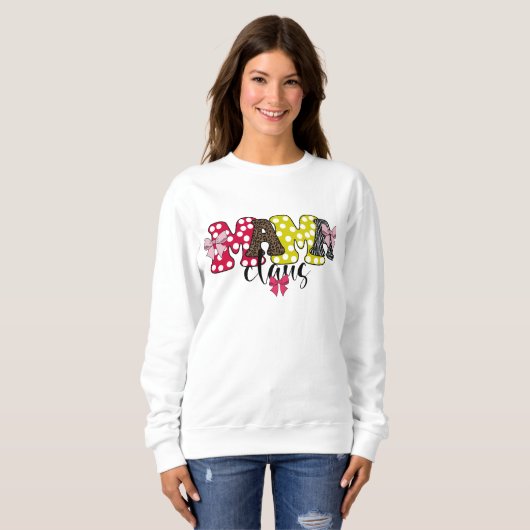 Mama Claus Niedlich Pattern Bow Weihnachten Sweatshirt (Vorne ganz)