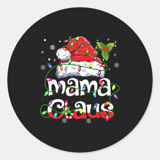 Mama Claus Shirt Christmas Lights Pajama Family Ma Runder Aufkleber (Vorderseite)