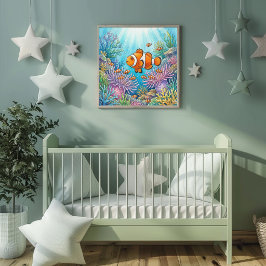 Mama Clownfish and Fry Nursery Poster