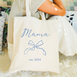 Mama Coquette Blue Bow and Script Tote Bag Tragetasche