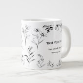 Mama Custom Quote Black White Floral Line Art  Jumbo-Tasse (Vorderseite Rechts)