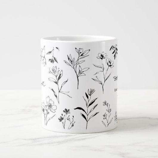 Mama Custom Quote Black White Floral Line Art  Jumbo-Tasse (Vorderseite)