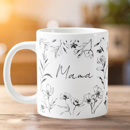 Mama Custom Quote Black White Floral Line Art  Jumbo-Tasse