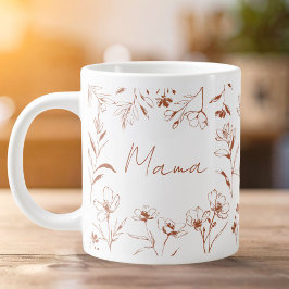 Mama Custom Quote Brown White Floral Line Art  Jumbo-Tasse