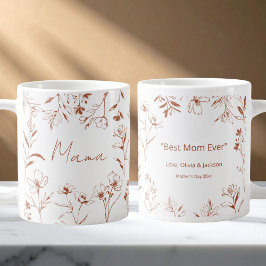 Mama Custom Quote Brown White Floral Line Art  Kaffeetasse