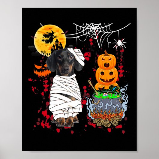 Mama Dackel Hund Halloween Hund Beängstigende Pump Poster (Vorne)