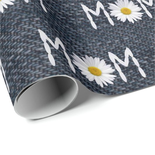 Mama Daisy auf blauem Denim Geschenkpapier (Rolleneckpunkt)
