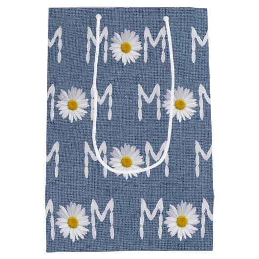 Mama Daisy auf Blue Denim Medium Geschenktasche Mittlere Geschenktüte (Rückseite)