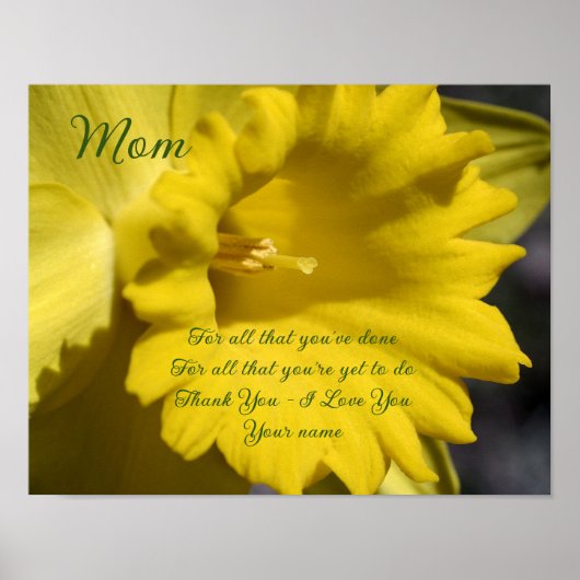 Mama Dankeschön Liebe Daffodische Blume Personalis Poster (Vorne)