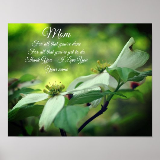 Mama Dankeschön Liebe Dogwood Floral Personalisier Poster (Vorne)