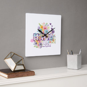 Mama, das Herz der Familie, trendy Design Quadratische Wanduhr