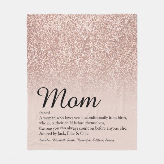 Mama Definition Elegante Script Rose Gold Glitzer Fleecedecke (Vorderseite)