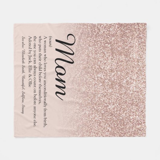 Mama Definition Elegante Script Rose Gold Glitzer Fleecedecke (Vorderseite (Horizontal))
