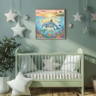 Mama Delfin und Kalb-Kinderstube Poster