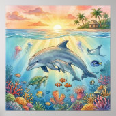 Mama Delfin und Kalb-Kinderstube Poster (Vorne)