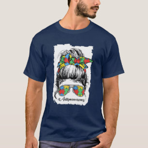 Mama der Autismus-Frauen Messy Bun Girl Puzzle Mot T-Shirt